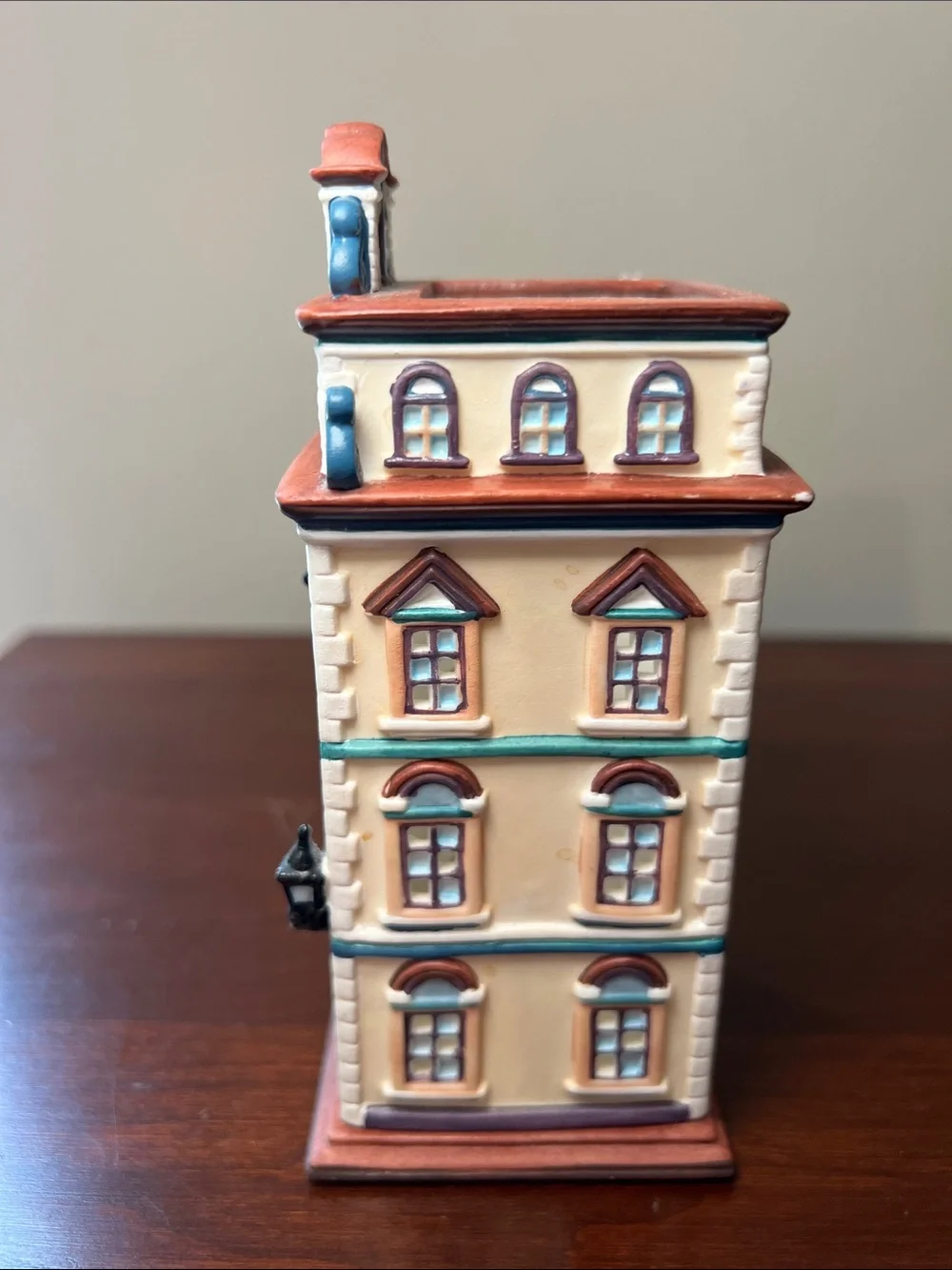 Vintage Cafe Prague House Shaped Tealight Candle Holder Hand Painted